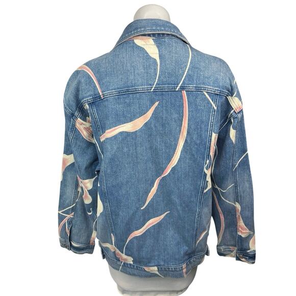 Hudson Women's Blue Floral Print Graphic Button Down Denim Jean Jacket Size M - Picture 2 of 4